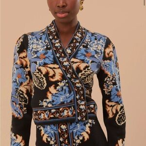 Blue Floral Wrap-Style Women's Sweater